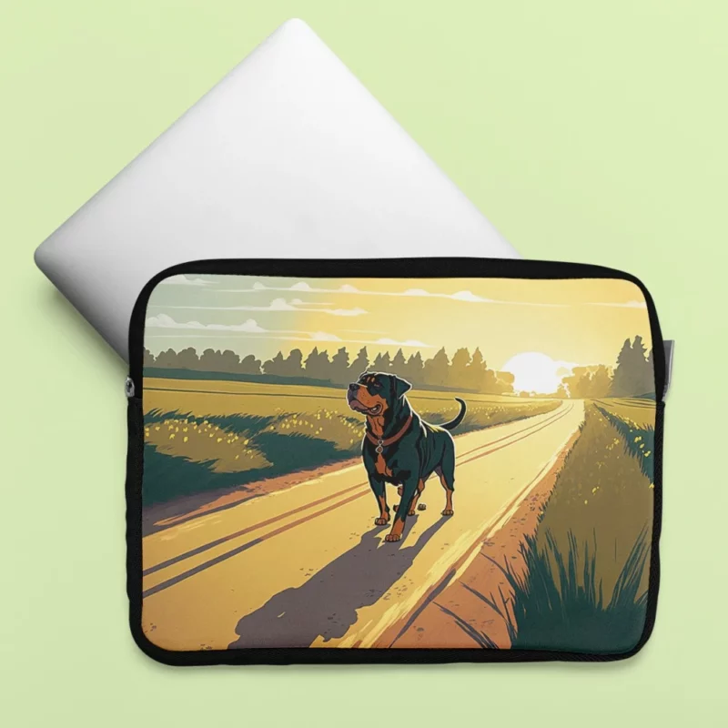 Rottweiler Jogging Along Rural Road Print Laptop Sleeve