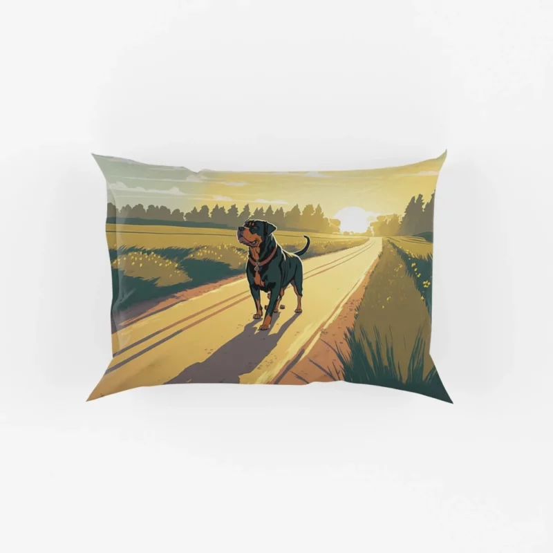 Rottweiler Jogging Along Rural Road Print Pillow Cases