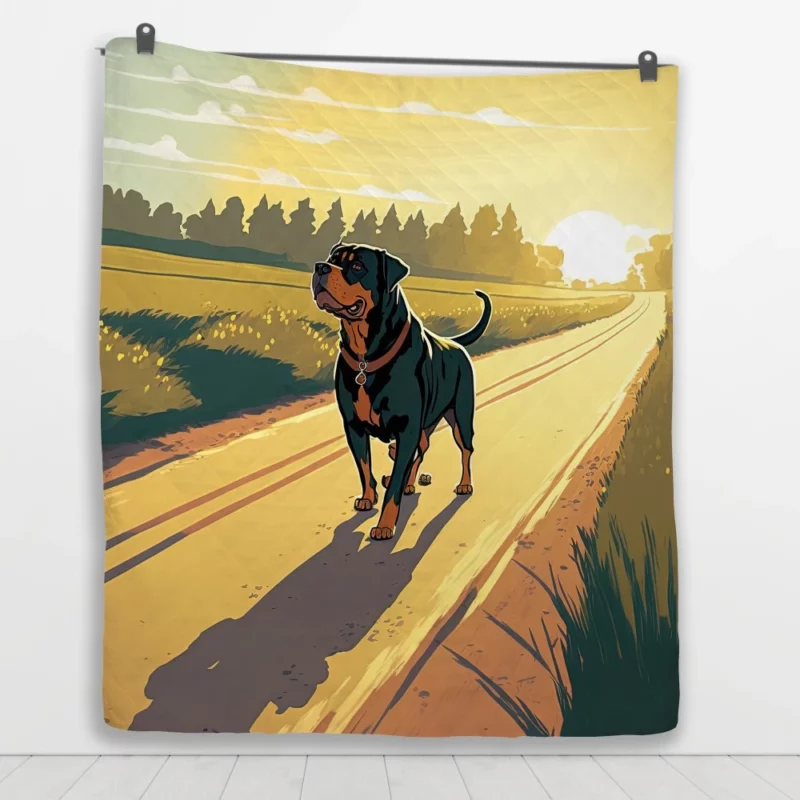 Rottweiler Jogging Along Rural Road Print Quilt Blanket 1