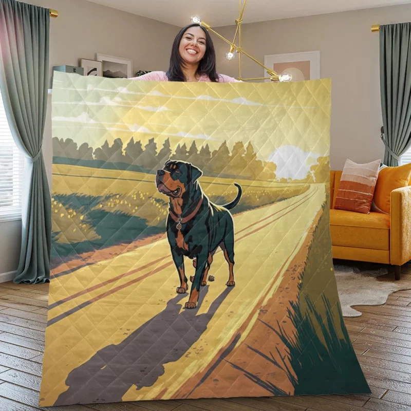 Rottweiler Jogging Along Rural Road Print Quilt Blanket