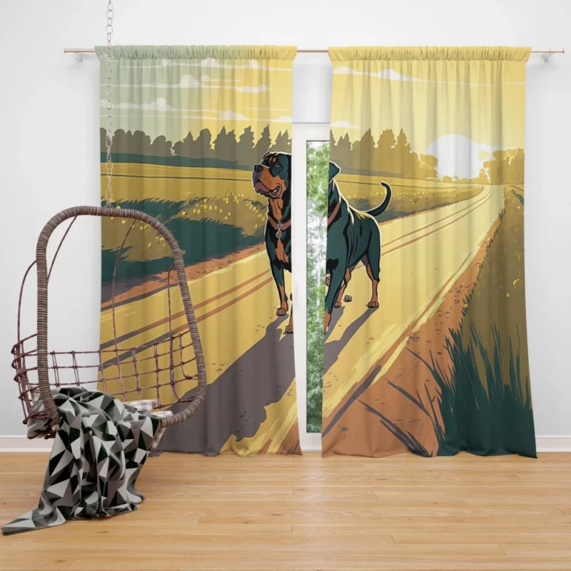 Rottweiler Jogging Along Rural Road Print Window Curtain