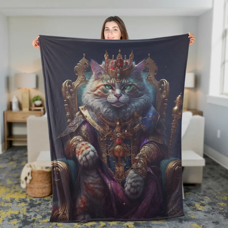 Royal Cat with Luxury Dress Fleece Blanket 2