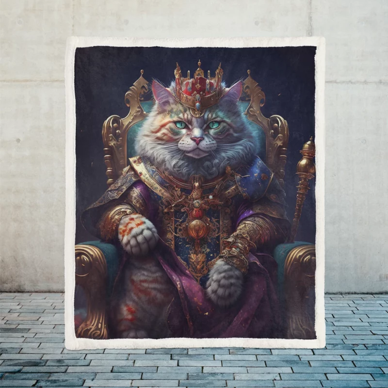 Royal Cat with Luxury Dress Sherpa Fleece Blanket