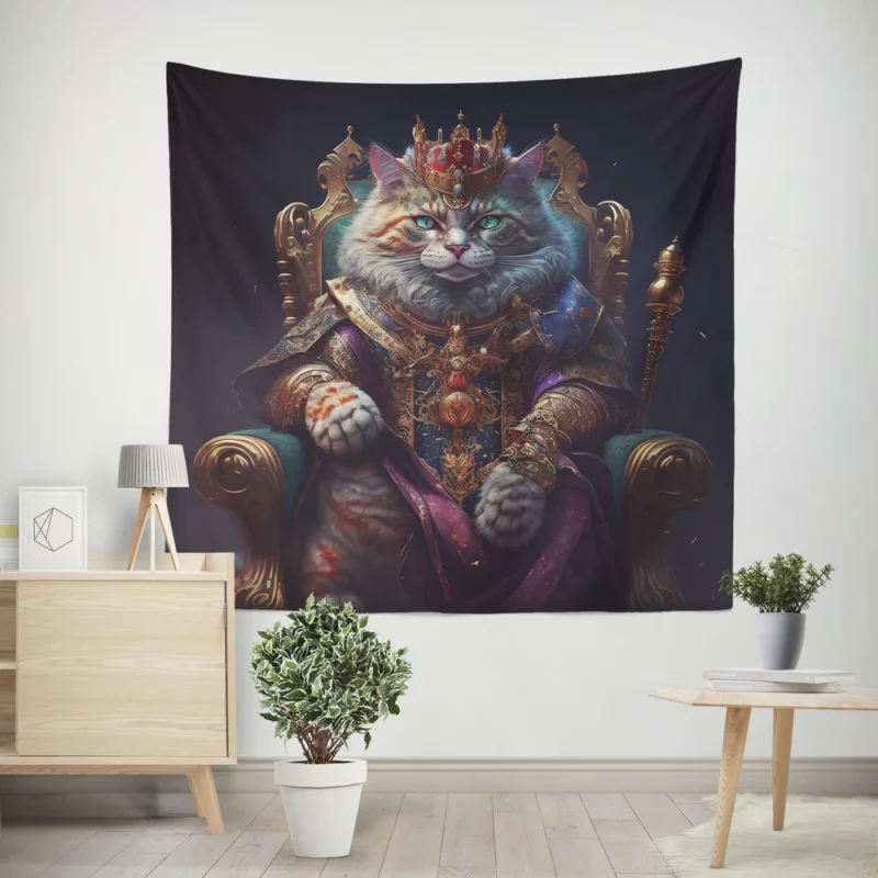 Royal Cat with Luxury Dress Wall Tapestry