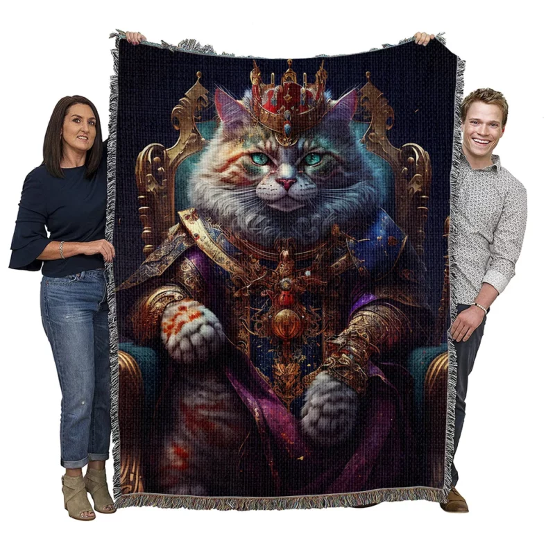 Royal Cat with Luxury Dress Woven Blanket