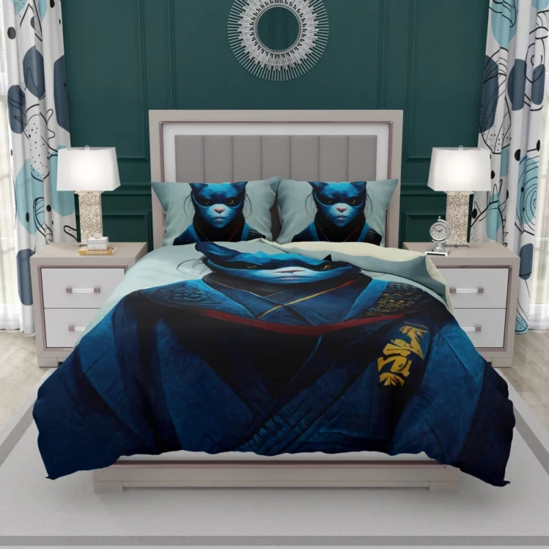 Samurai Cat Warrior Portrait Bedding Set 1