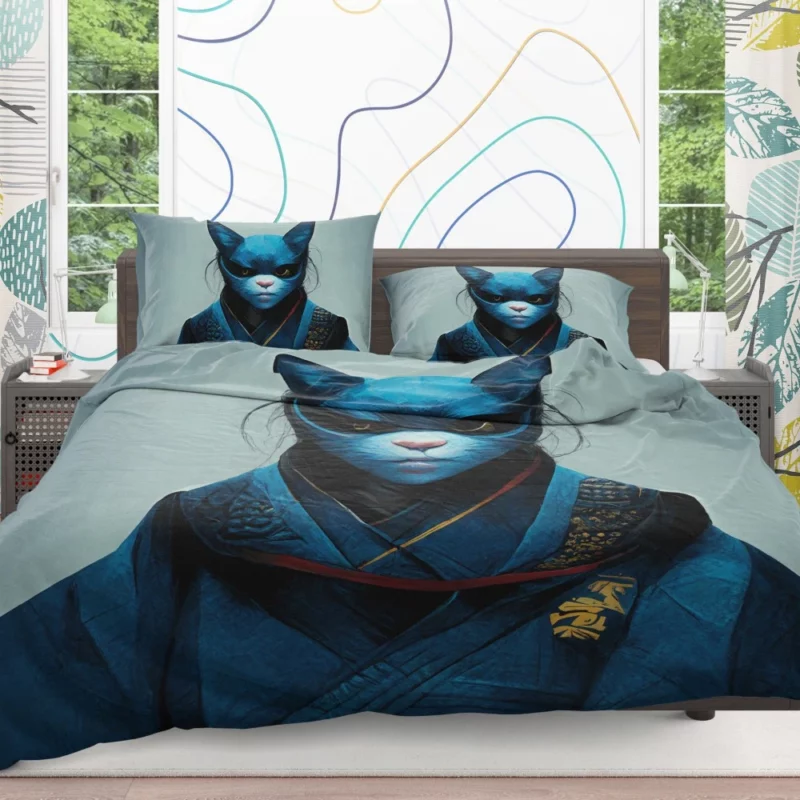 Samurai Cat Warrior Portrait Bedding Set