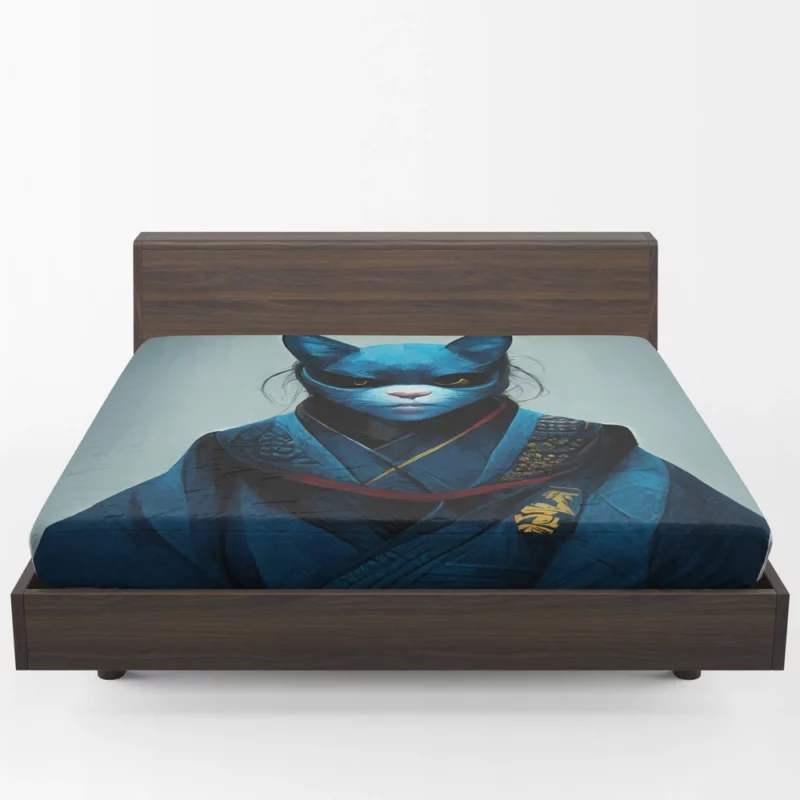 Samurai Cat Warrior Portrait Fitted Sheet 1