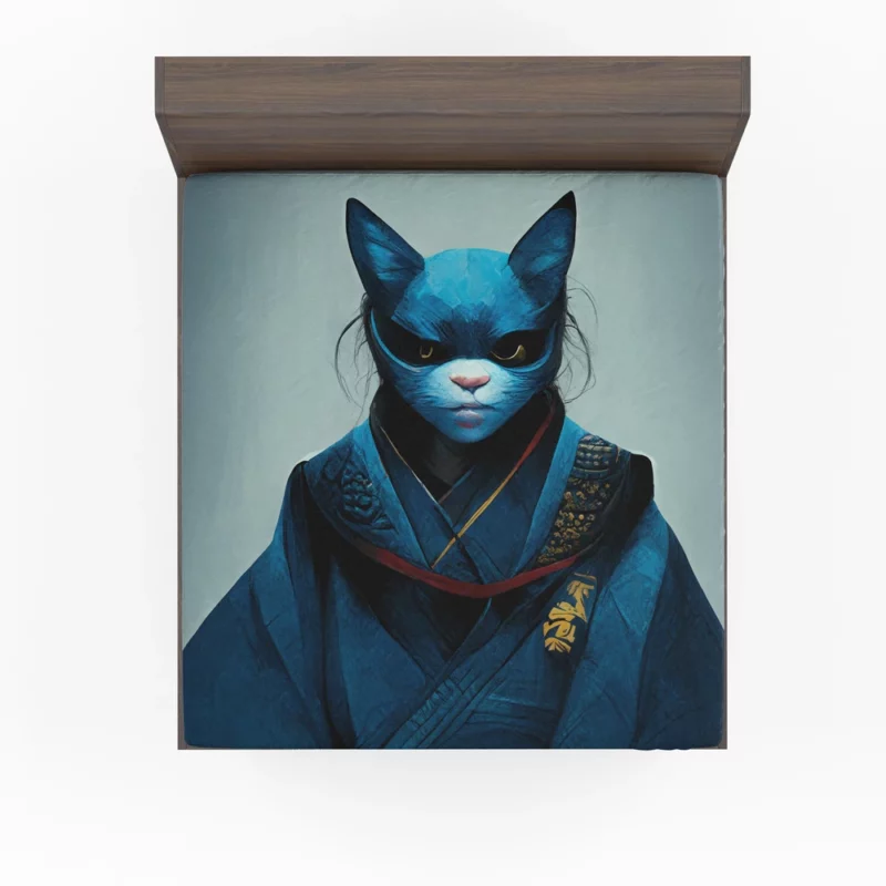 Samurai Cat Warrior Portrait Fitted Sheet