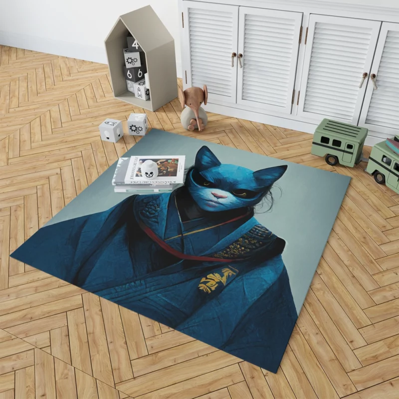 Samurai Cat Warrior Portrait Rug 1