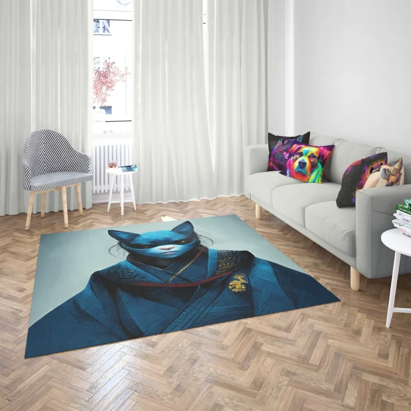 Samurai Cat Warrior Portrait Rug 2