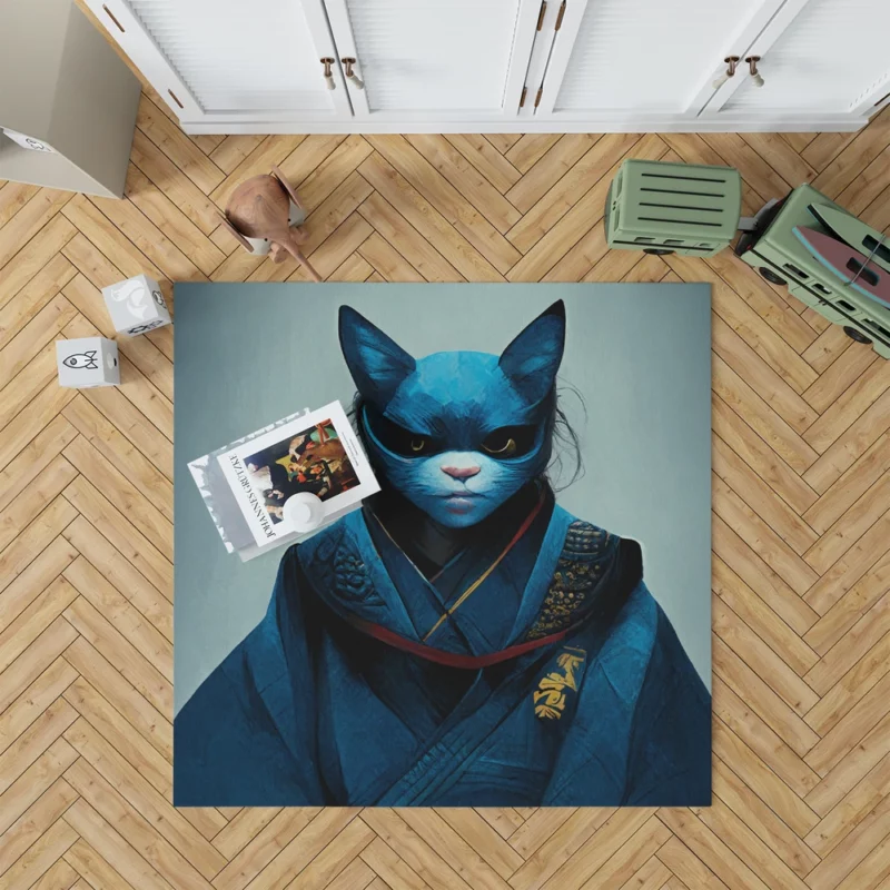 Samurai Cat Warrior Portrait Rug