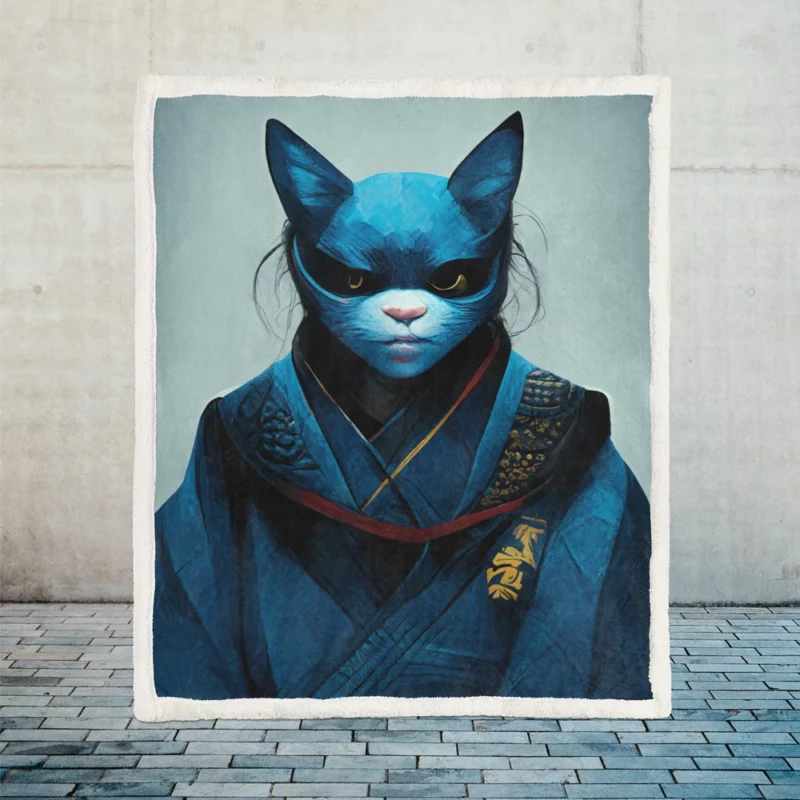 Samurai Cat Warrior Portrait Sherpa Fleece Blanket