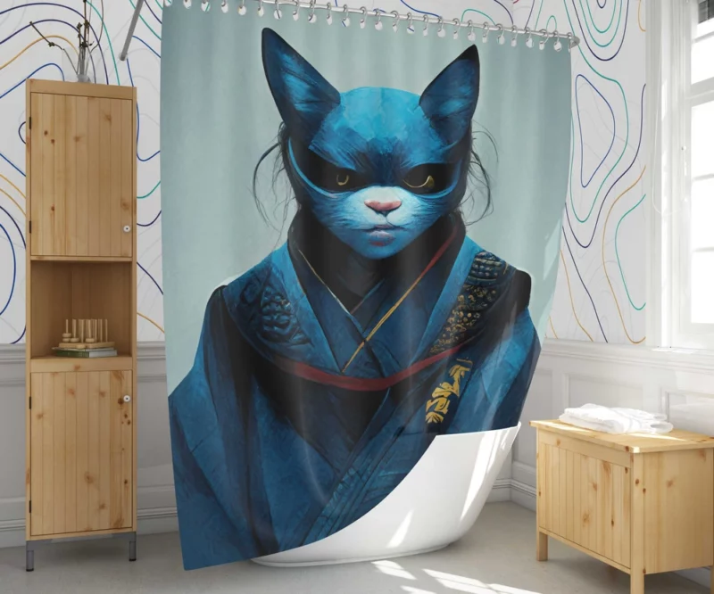 Samurai Cat Warrior Portrait Shower Curtain 1