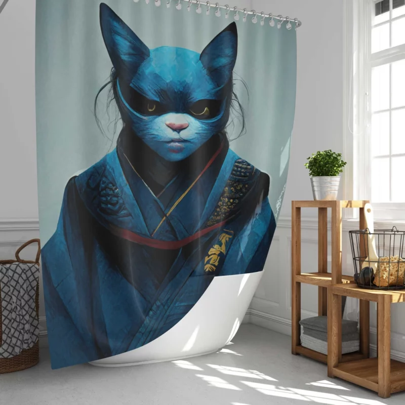 Samurai Cat Warrior Portrait Shower Curtain