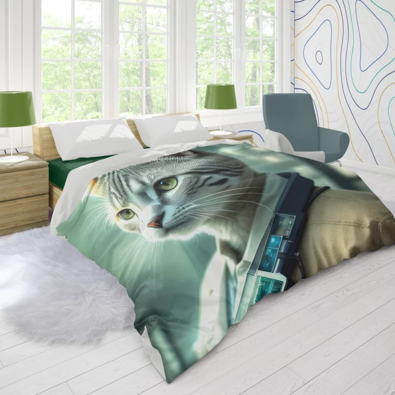 Scientist Cat in a Robot Suit Duvet Cover