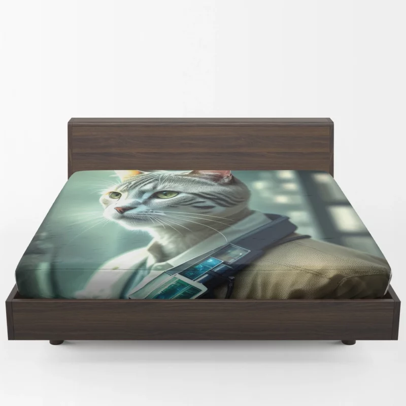 Scientist Cat in a Robot Suit Fitted Sheet 1