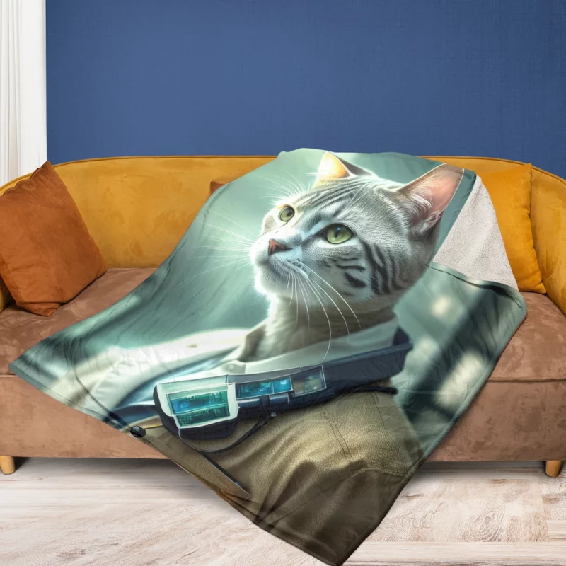 Scientist Cat in a Robot Suit Fleece Blanket 1