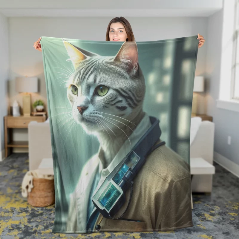 Scientist Cat in a Robot Suit Fleece Blanket 2