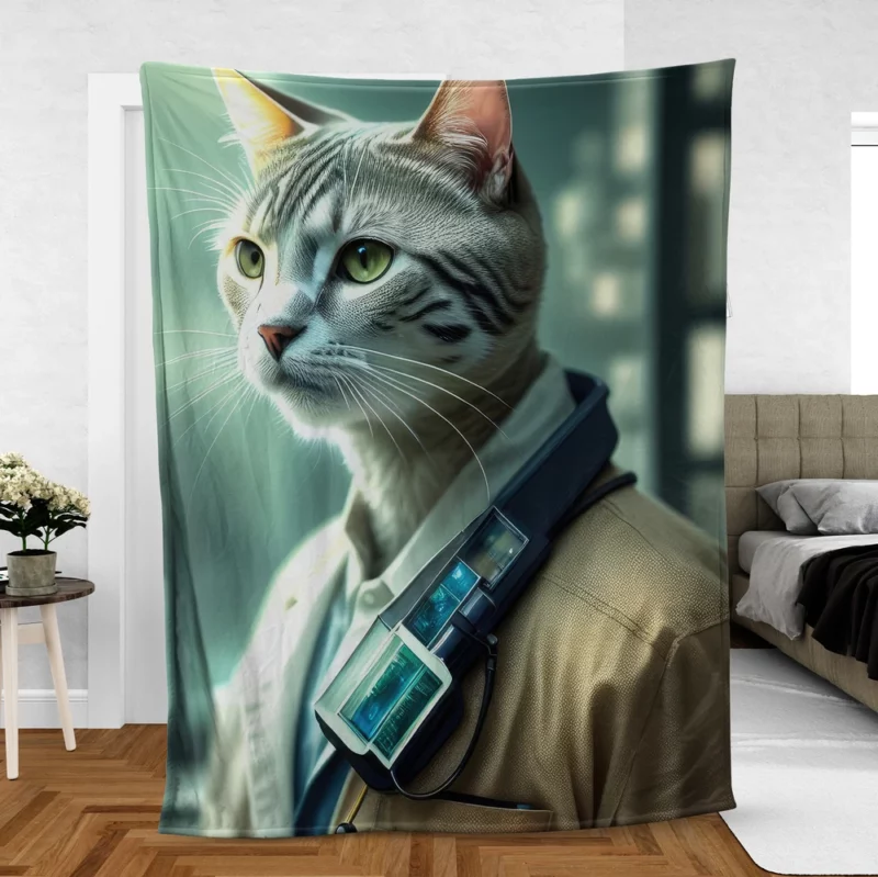 Scientist Cat in a Robot Suit Fleece Blanket