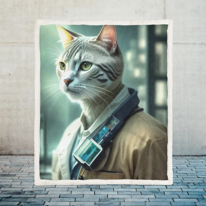 Scientist Cat in a Robot Suit Sherpa Fleece Blanket