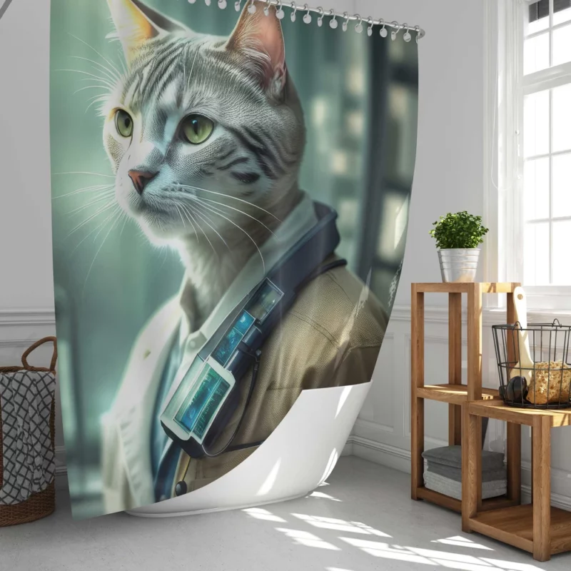 Scientist Cat in a Robot Suit Shower Curtain