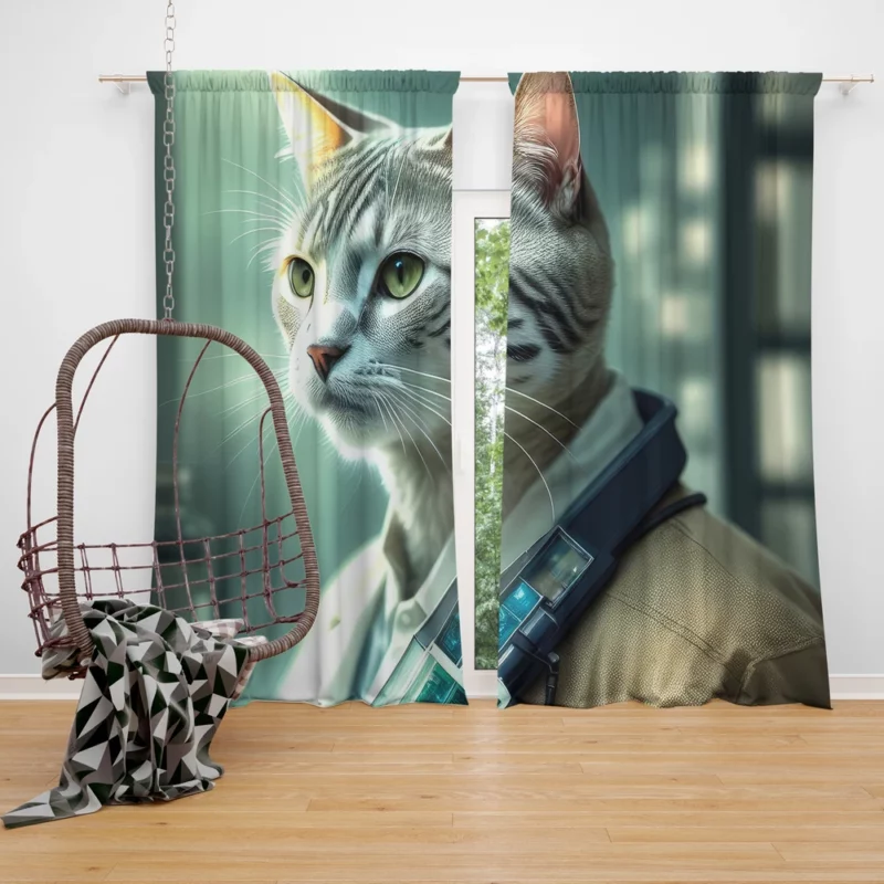 Scientist Cat in a Robot Suit Window Curtain