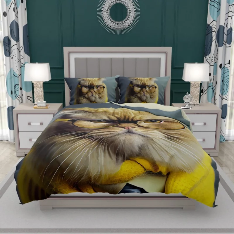 Smart Professor Cat Illustration Bedding Set 1