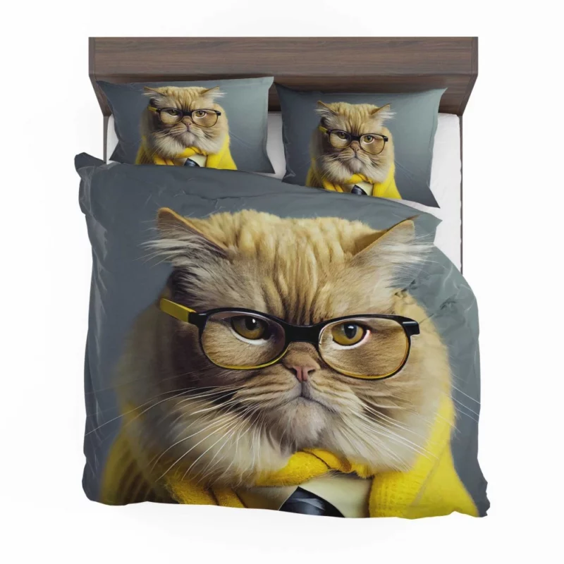 Smart Professor Cat Illustration Bedding Set 2