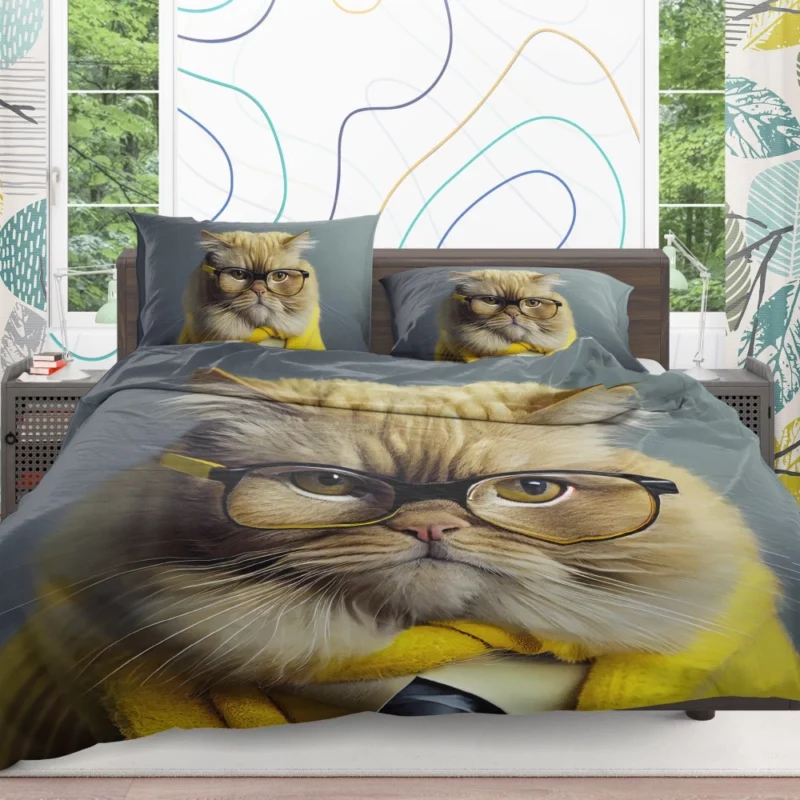 Smart Professor Cat Illustration Bedding Set