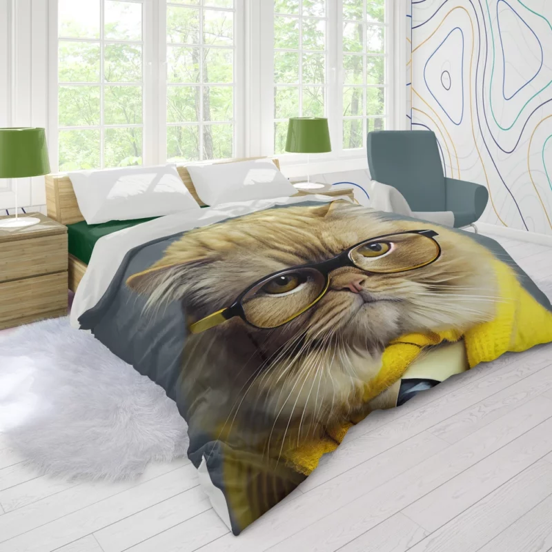 Smart Professor Cat Illustration Duvet Cover