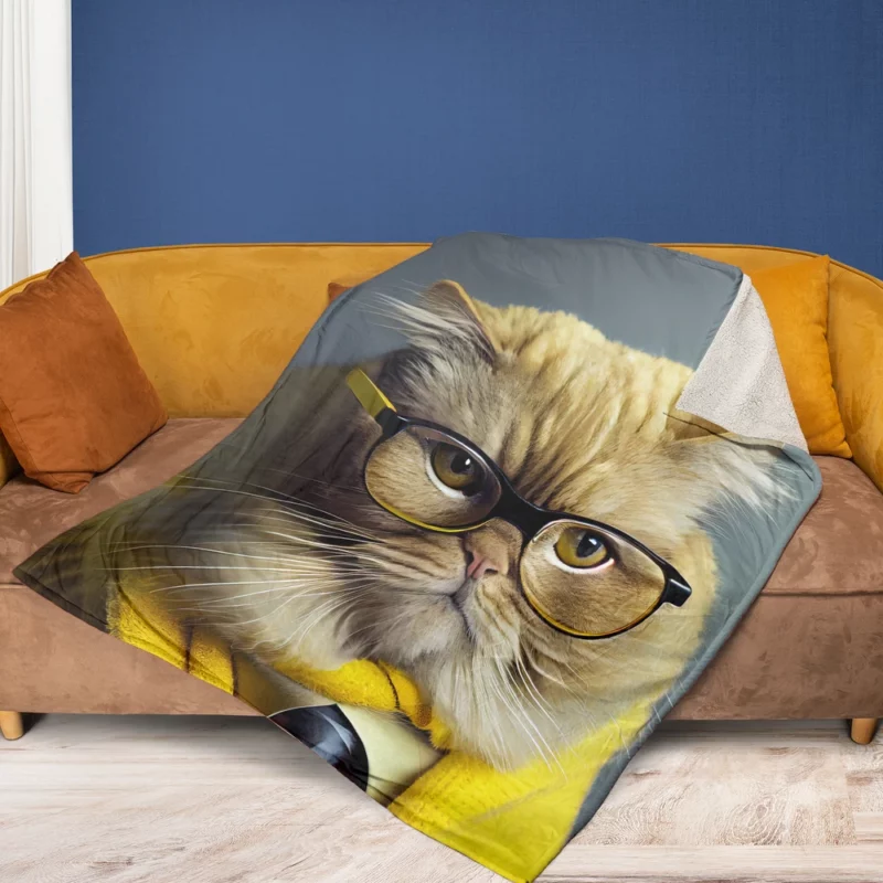 Smart Professor Cat Illustration Fleece Blanket 1