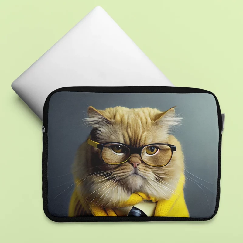 Smart Professor Cat Illustration Laptop Sleeve