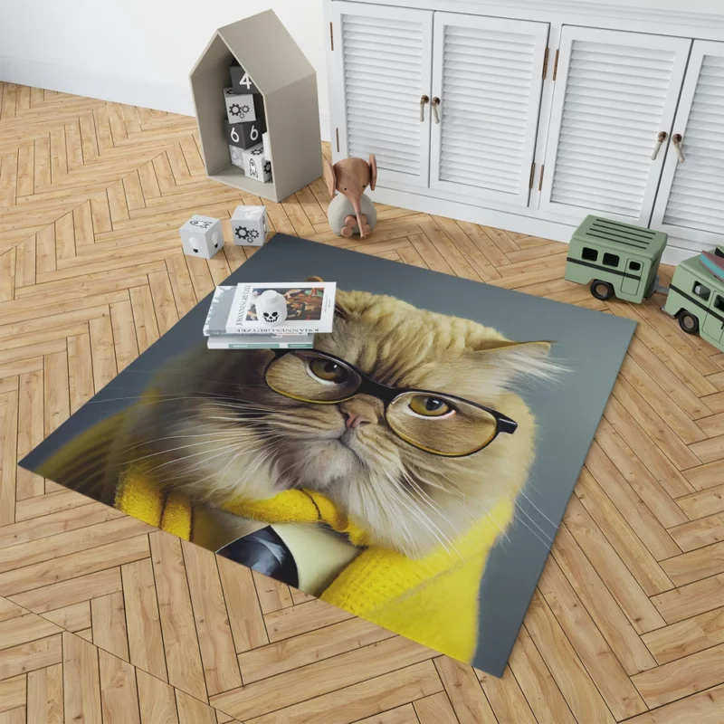 Smart Professor Cat Illustration Rug 1