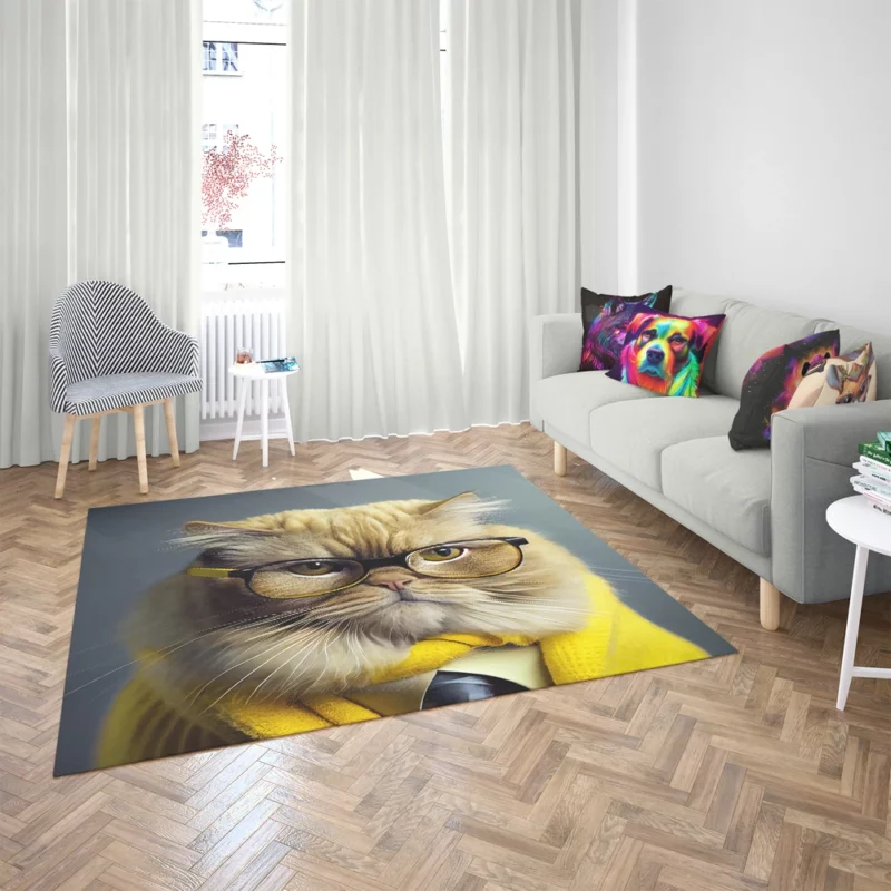 Smart Professor Cat Illustration Rug 2