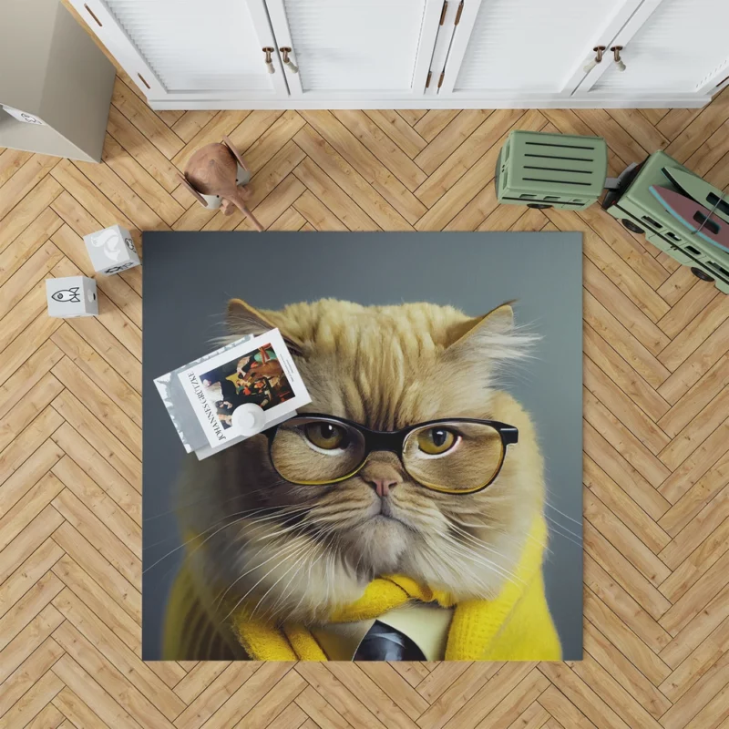 Smart Professor Cat Illustration Rug