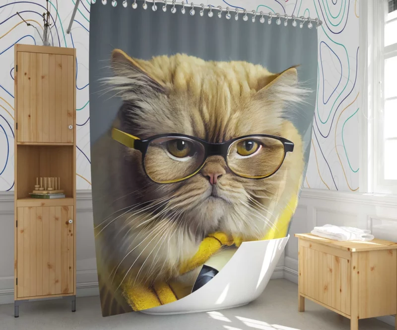 Smart Professor Cat Illustration Shower Curtain 1