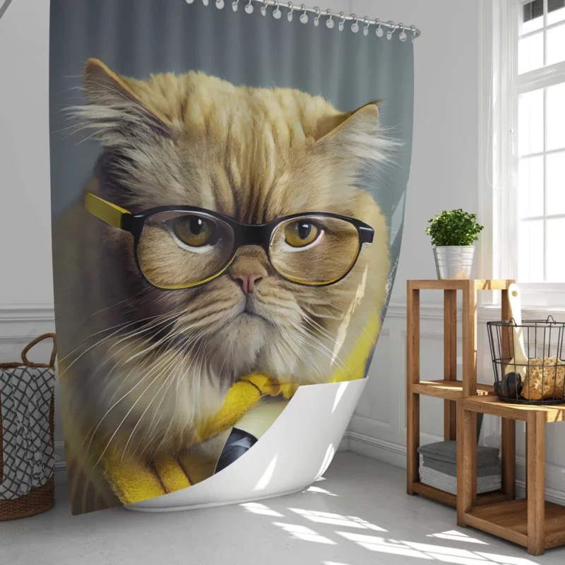Smart Professor Cat Illustration Shower Curtain