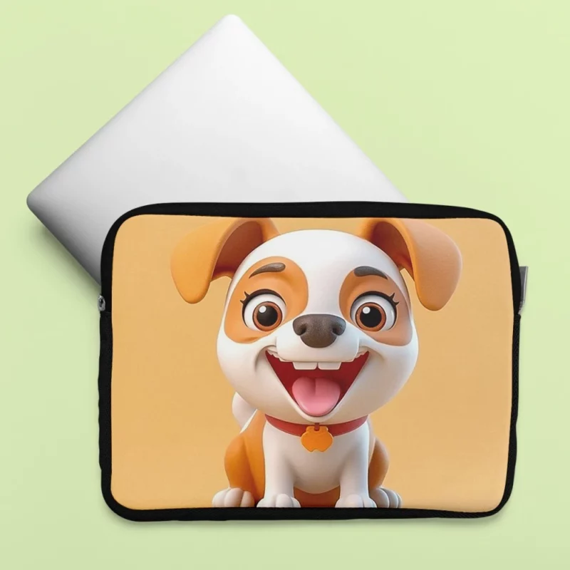 Smiling Cartoon Dog Print Laptop Sleeve