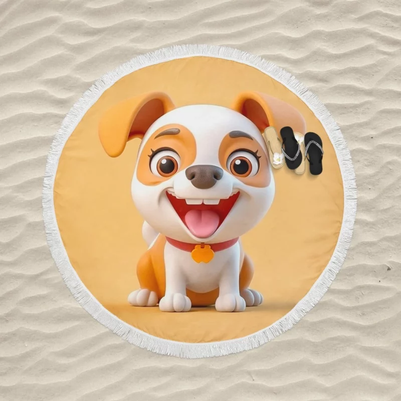 Smiling Cartoon Dog Print Round Beach Towel