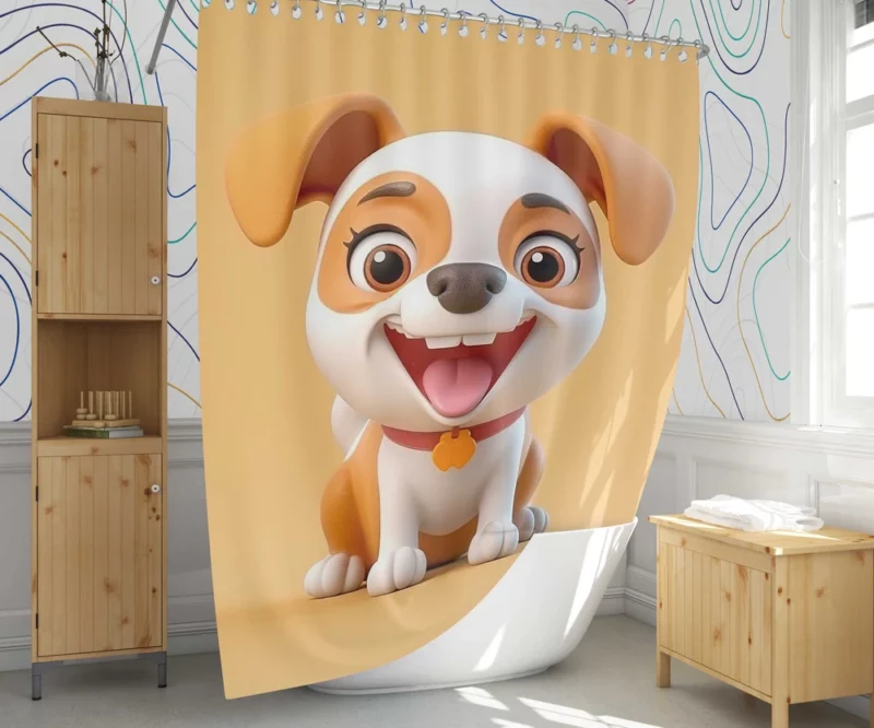 Smiling Cartoon Dog Print Shower Curtain 1