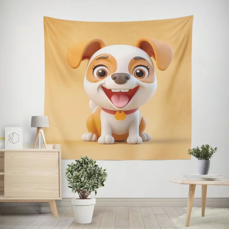 Smiling Cartoon Dog Print Wall Tapestry