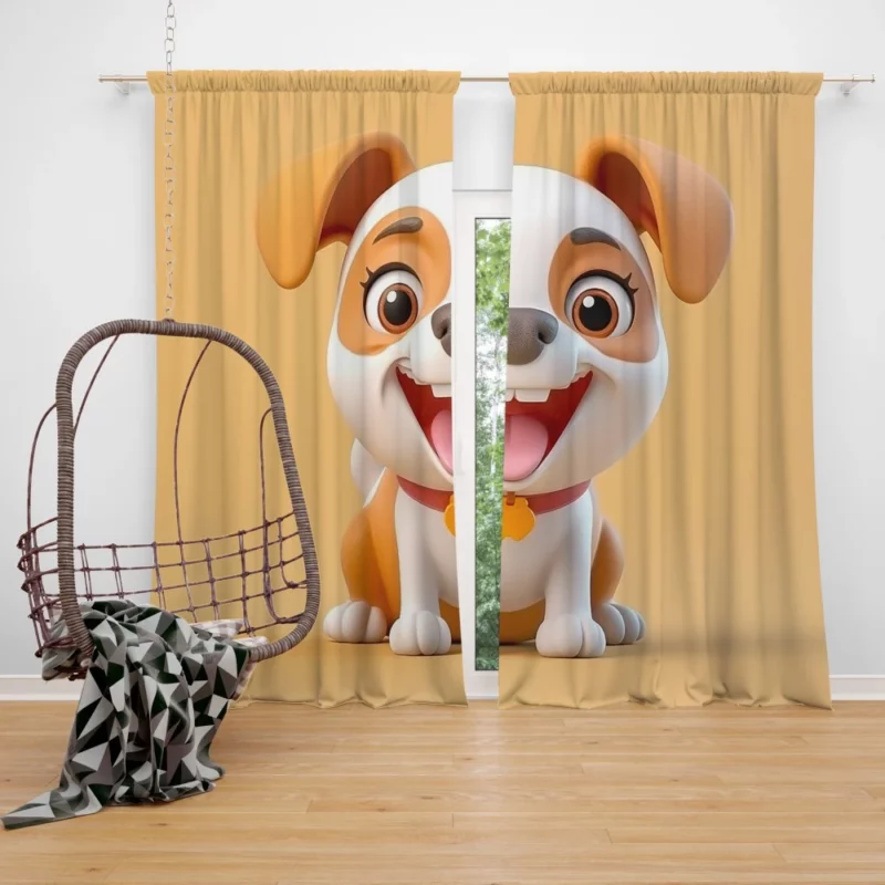 Smiling Cartoon Dog Print Window Curtain