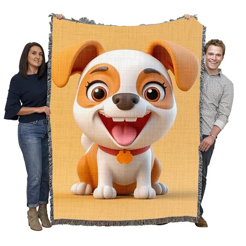 Smiling Cartoon Dog Print Woven Blanket
