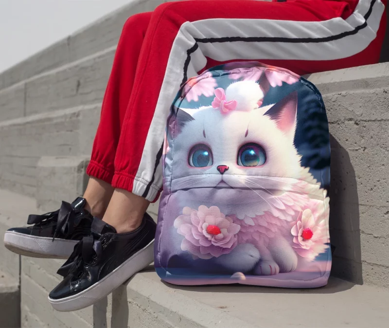 Snow White Baby Cat with Fluffy Tail Backpack 1