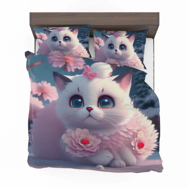 Snow White Baby Cat with Fluffy Tail Bedding Set 2