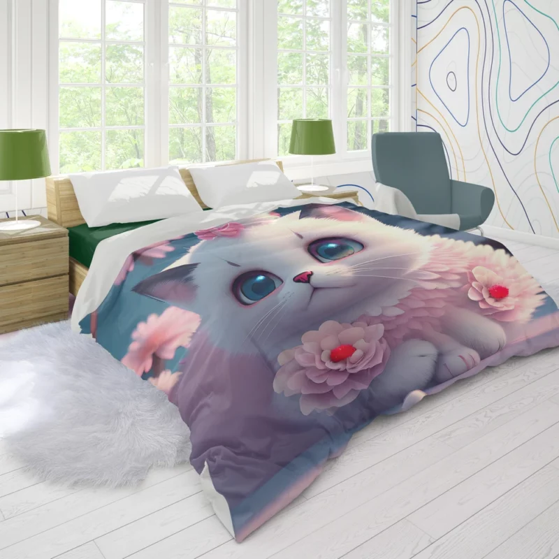 Snow White Baby Cat with Fluffy Tail Duvet Cover