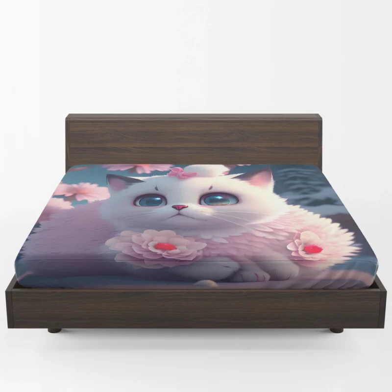 Snow White Baby Cat with Fluffy Tail Fitted Sheet 1