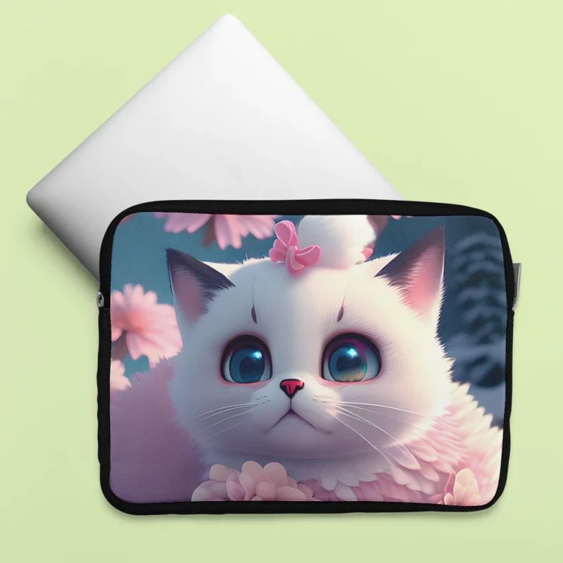 Snow White Baby Cat with Fluffy Tail Laptop Sleeve