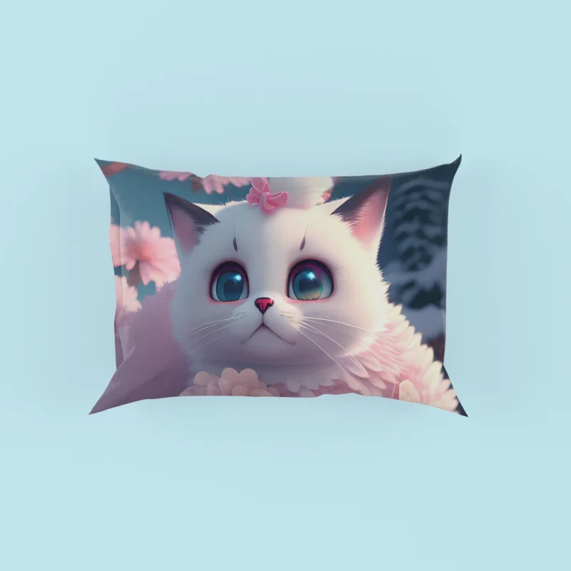 Snow White Baby Cat with Fluffy Tail Pillow Cases